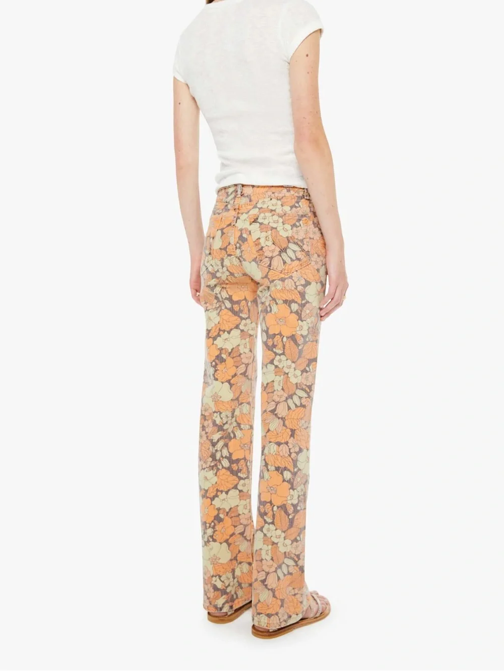 Mother Kick It Orange Blossom Jeans Size 27 High Rise Straight Floral Hippie - Picture 2 of 12
